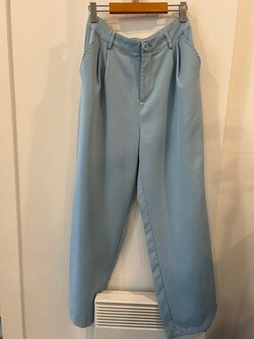 Light Blue High-Waist Wide Leg Trousers